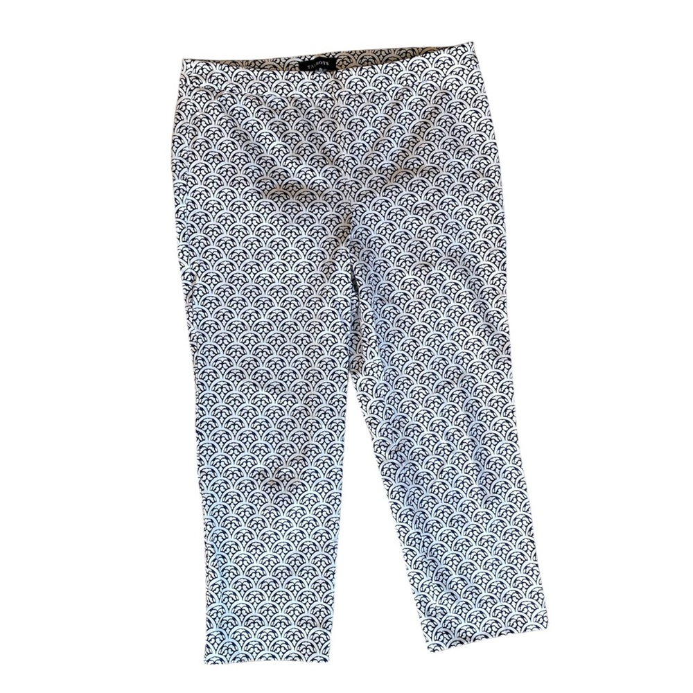 Talbots EUC Chatham Cropped Pants Navy & White Scalloped Tiles, Women’s 12